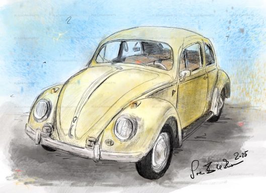 Käfer ockergelb mit Bleistift